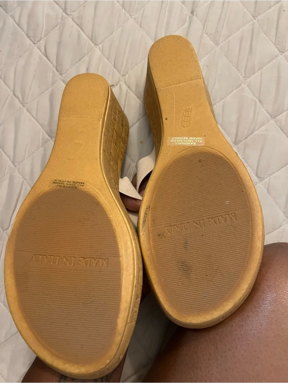Italian Shoemakers Beige and Brown Wedge Sandals